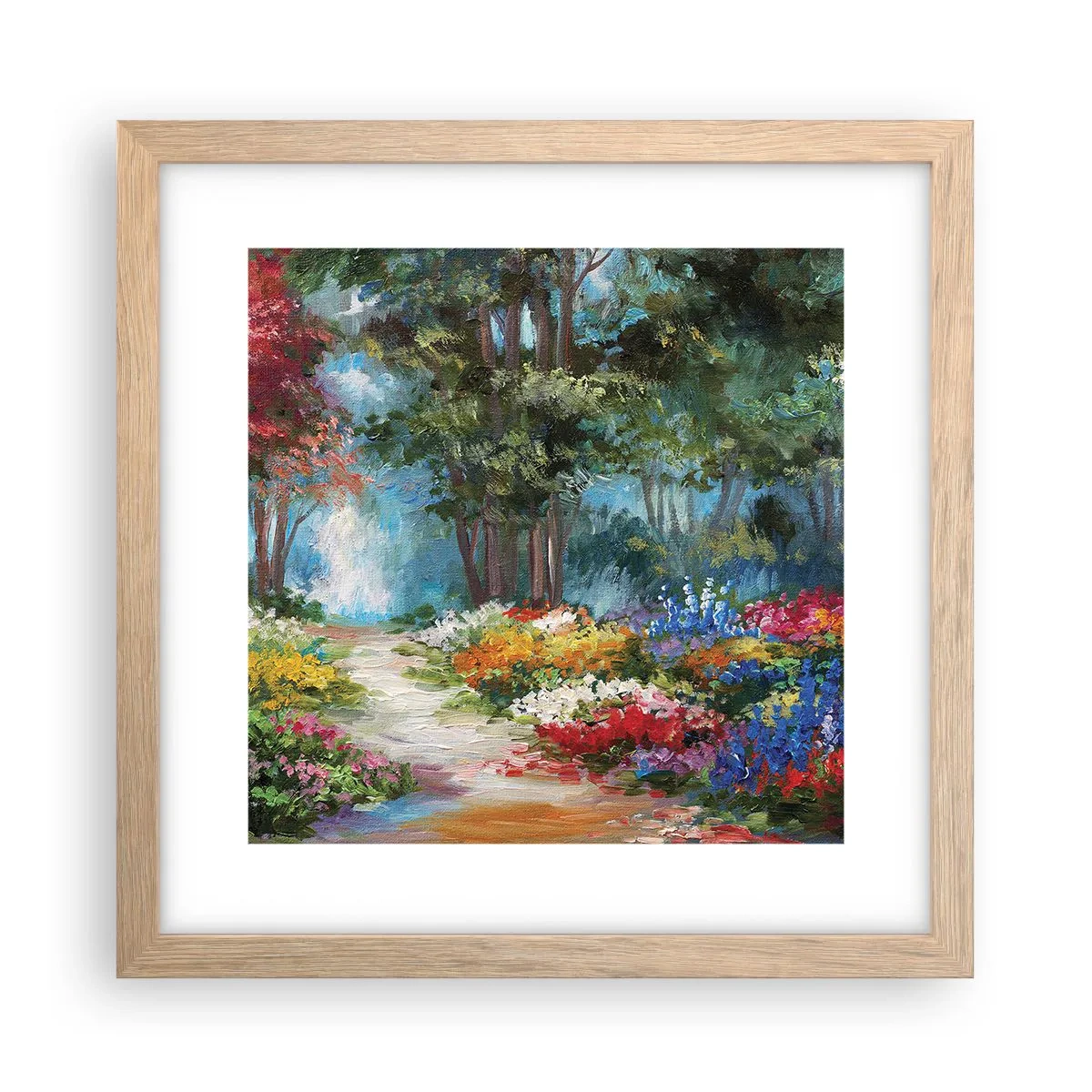 Plakat w ramie jasny dąb - Leśny ogród, kwietny las - 30x30 cm