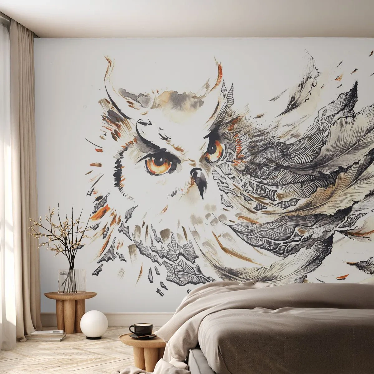 Fototapeta Premium Sand - Przybyła ze świata magii - Ptak, Sowa, Grafika - 400x280 cm