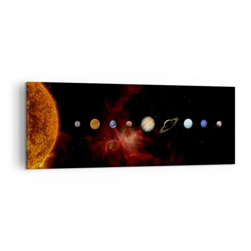 Obraz na płótnie - Układ słoneczny z planetami na tle kosmosu - 140x50cm - Nasza okolica - Nowoczesna dekoracja ścienna do salonu i sypialni ARTTOR