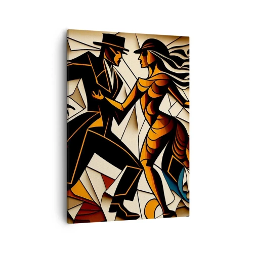 Obraz na płótnie - Dynamiczna scena tańca w stylu art déco z kontrastowymi barwami - 50x70cm - Taniec pasji i namiętności - Nowoczesna dekoracja ścienna do salonu, kuchni i sypialni ARTTOR