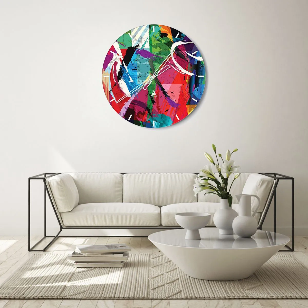 Zegar ścienny - Abstrakcyjny wzór z intensywnymi kolorami i dynamicznymi liniami - 30x30cm - Szybko, żywo i skocznie - Nowoczesna dekoracja ścienna do salonu, kuchni i sypialni ARTTOR