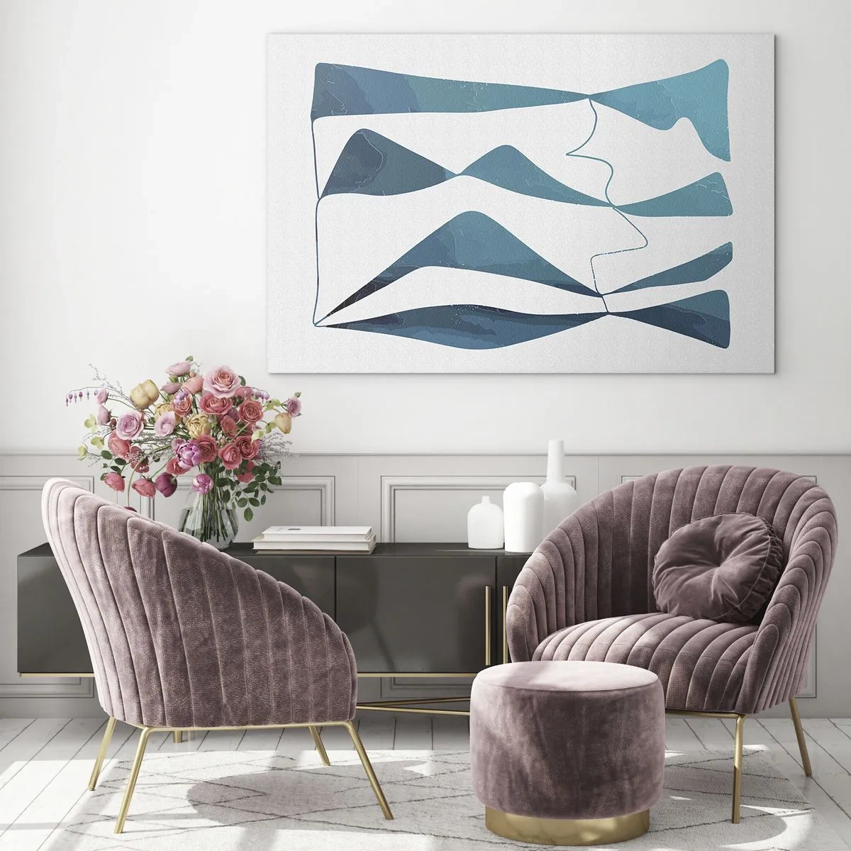 Obraz na szkle - Turkusowe fale i formy na białym tle - 120x80cm - Abstrakcja: turkusowy związek - Nowoczesna dekoracja ścienna do salonu, kuchni i sypialni ARTTOR