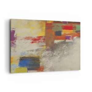 Obraz na płótnie - Kolorowa abstrakcja z geometrycznymi kształtami - 100x70cm - Geometria barw - Nowoczesna dekoracja ścienna do salonu, kuchni i sypialni ARTTOR