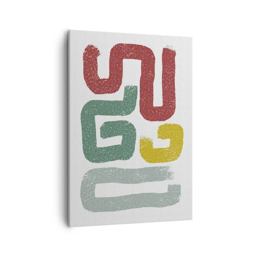 Obraz na płótnie - Abstrakcyjne, kolorowe linie w kształcie labiryntu na jasnym tle - 50x70cm - W nieznanym języku - Nowoczesna dekoracja ścienna do salonu, kuchni i sypialni ARTTOR