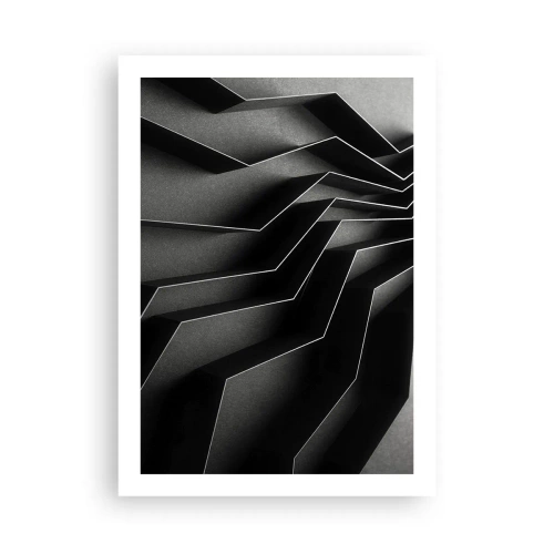 Plakat - Czarno-biała kompozycja geometrycznych, przestrzennych struktur - 50x70cm - Przestrzenny porządek - Nowoczesna dekoracja ścienna do salonu, kuchni i sypialni ARTTOR