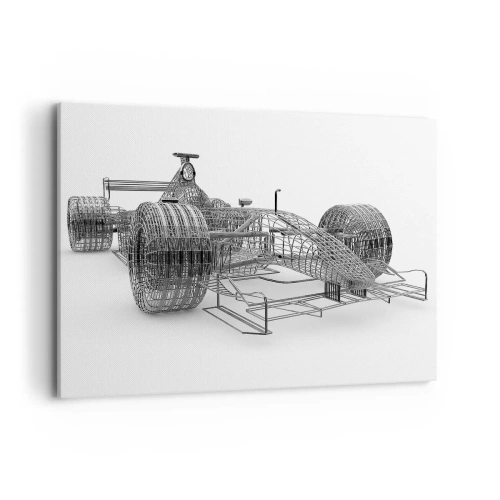Obraz na płótnie - Szkic konstrukcyjny samochodu wyścigowego na jasnym tle - 100x70cm - Idealna konstrukcja - idea pędu - Nowoczesna dekoracja ścienna do salonu, kuchni i sypialni ARTTOR