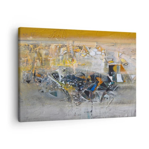 Obraz na płótnie - Abstrakcja z dominującymi odcieniami żółci i szarości - 70x50cm - Wszystko się poukłada - Nowoczesna dekoracja ścienna do salonu i sypialni ARTTOR
