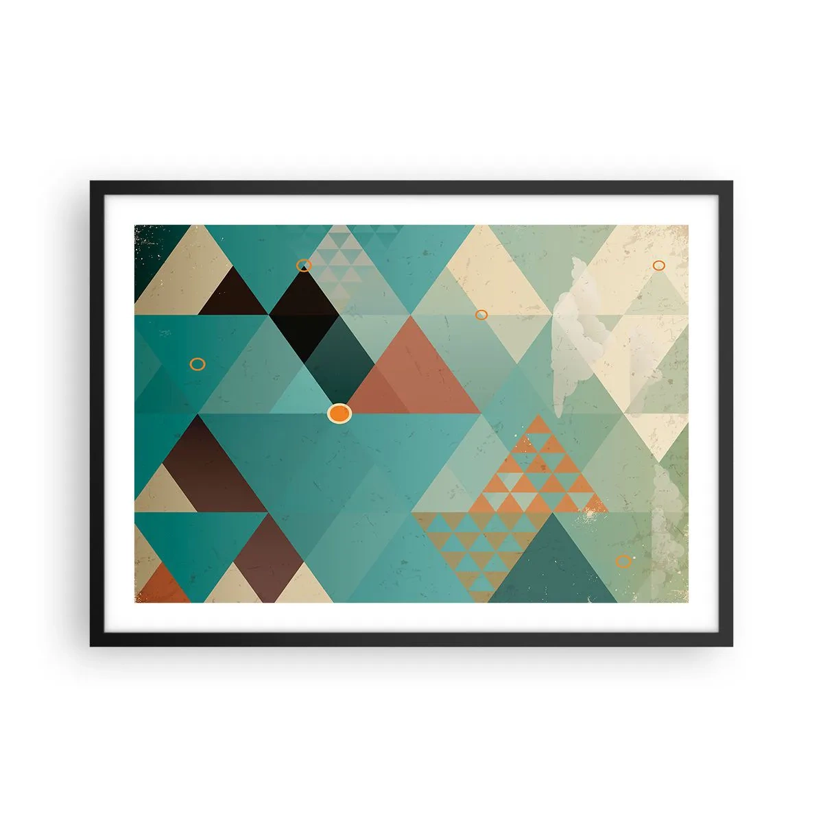 Plakat w czarnej ramie - Geometryczne wzory w odcieniach turkusu i brązu - 70x50cm - Jedność wielości, wielość jedności - Nowoczesna dekoracja ścienna do salonu i sypialni ARTTOR