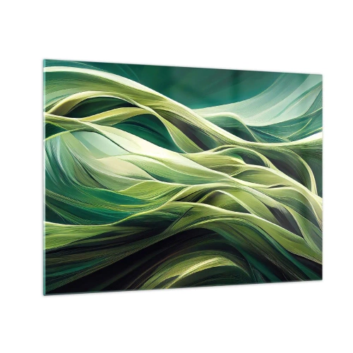 Obraz na szkle - Abstrakcyjne zielone fale o organicznych kształtach - 70x50cm - Abstrakcyjna gra w zielone - Nowoczesna dekoracja ścienna do salonu i sypialni ARTTOR