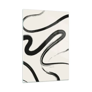 Obraz na szkle - Dynamiczne czarne linie na jasnym tle w stylu abstrakcji - 50x70cm - Czarno-biała fanaberia - Nowoczesna dekoracja ścienna do salonu, kuchni i sypialni ARTTOR