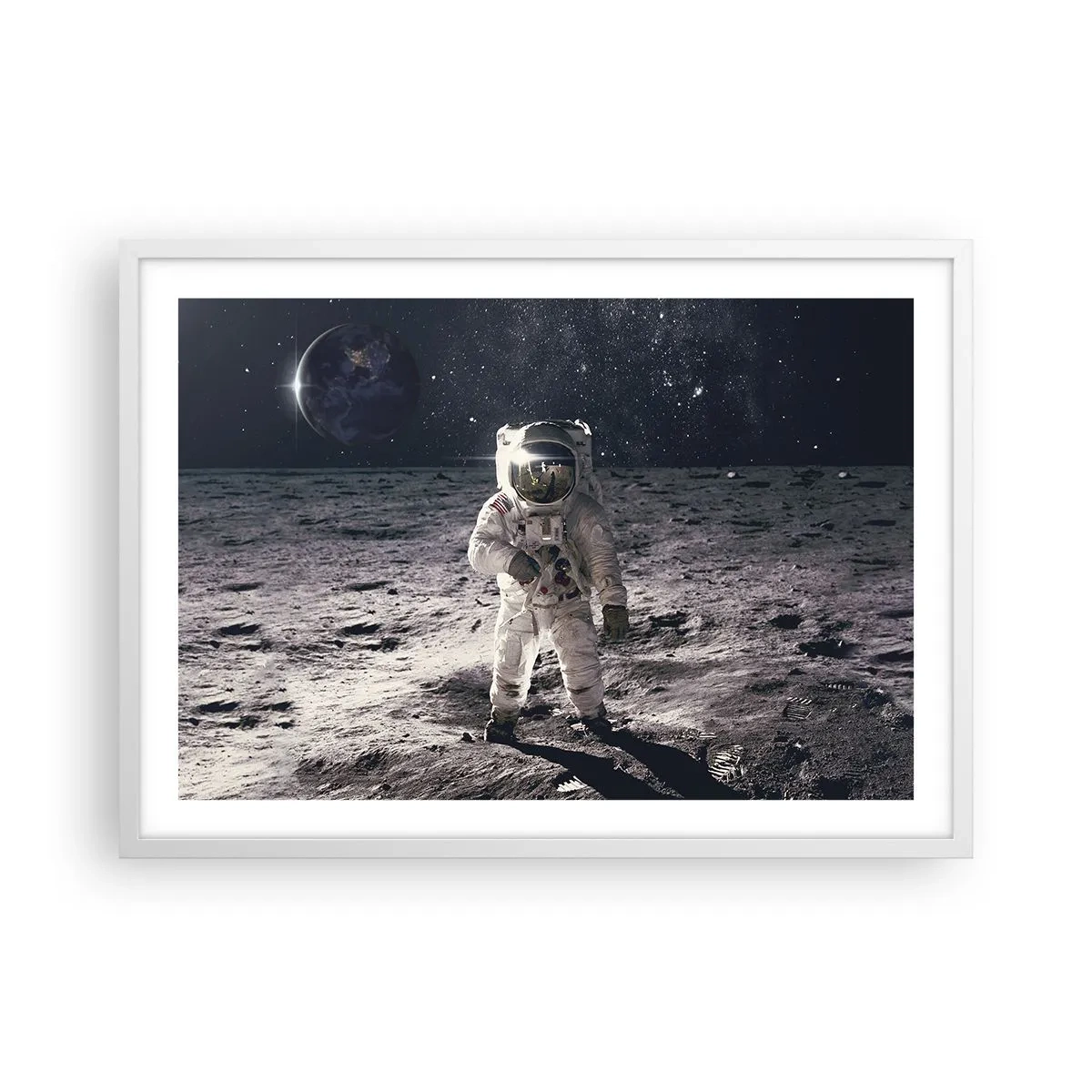 Plakat w białej ramie - Pozdrowienia z Księżyca - 70x50 cm