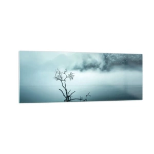 Obraz na szkle - Samotne drzewo w wodzie otoczone mgłą i górami - 140x50cm - Z wody i mgły - Nowoczesna dekoracja ścienna do salonu i sypialni ARTTOR