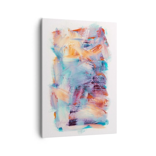 Obraz na płótnie - Kolorowa abstrakcja z dynamicznymi pociągnięciami pędzla w pastelowych barwach - 50x70cm - Kolorowy bałagan - Nowoczesna dekoracja ścienna do salonu, kuchni i sypialni ARTTOR