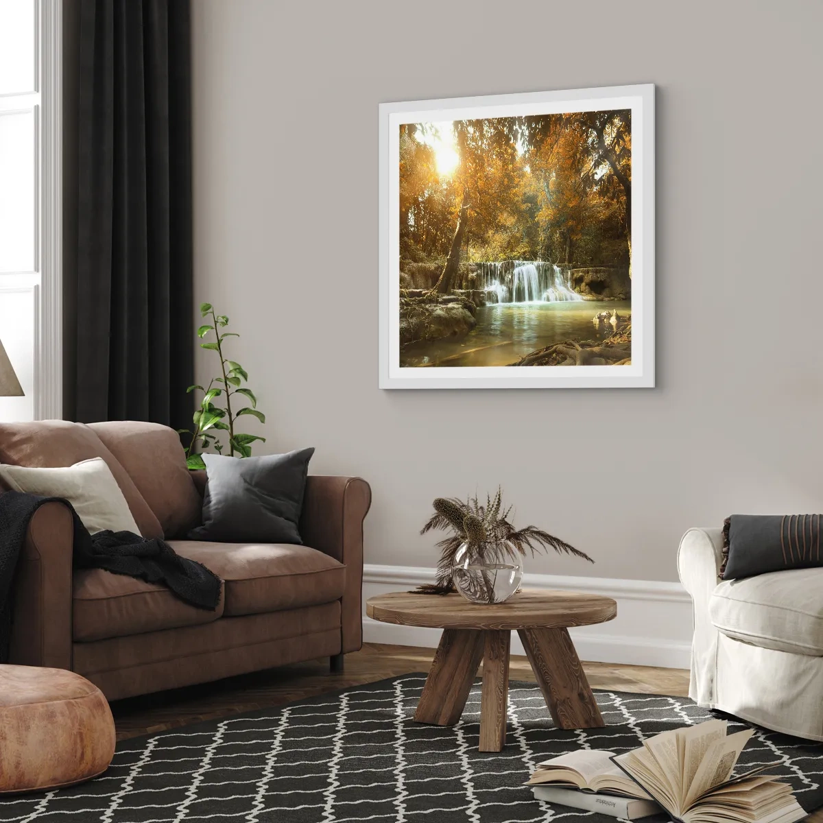 Plakat w białej ramie - Parkowa kaskada - 30x30 cm