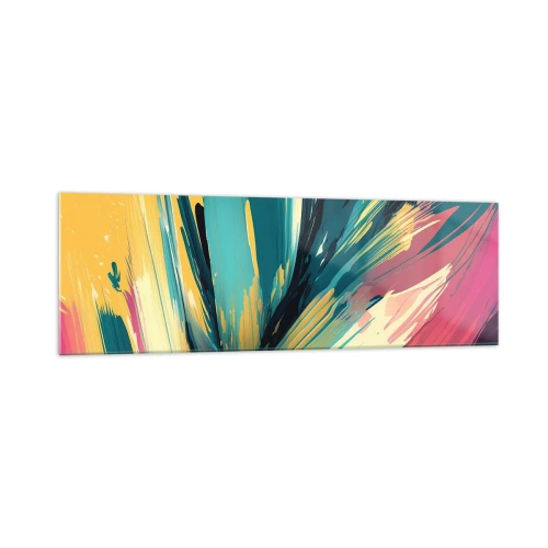 Obraz na szkle - Abstrakcyjna kompozycja w intensywnych i kontrastowych barwach - 160x50cm - Kompozycja – eksplozja radości - Nowoczesna dekoracja ścienna do salonu i sypialni ARTTOR
