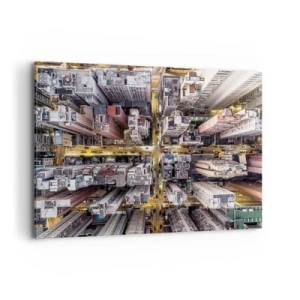 Obraz na płótnie - Widok z lotu ptaka na miasto pełne drapaczy chmur - 100x70cm - Pozdrowienia z Hongkongu - Nowoczesna dekoracja ścienna do salonu, kuchni i sypialni ARTTOR