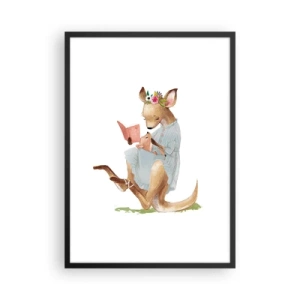 Plakat w czarnej ramie - Kangur czytający książkę z dzieckiem w artystycznym stylu - 50x70cm - Poczytaj mi, mamo - Nowoczesna dekoracja ścienna do salonu i sypialni ARTTOR