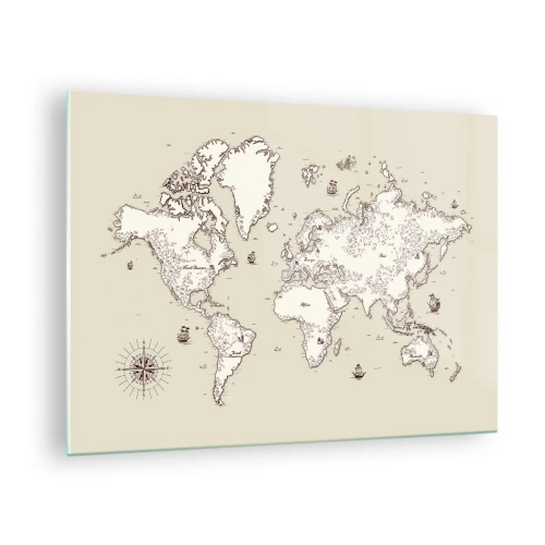 Obraz na szkle - Stylizowana mapa świata w klasycznym wydaniu - 70x50cm - Podróż dookoła świata - Nowoczesna dekoracja ścienna do salonu i sypialni ARTTOR