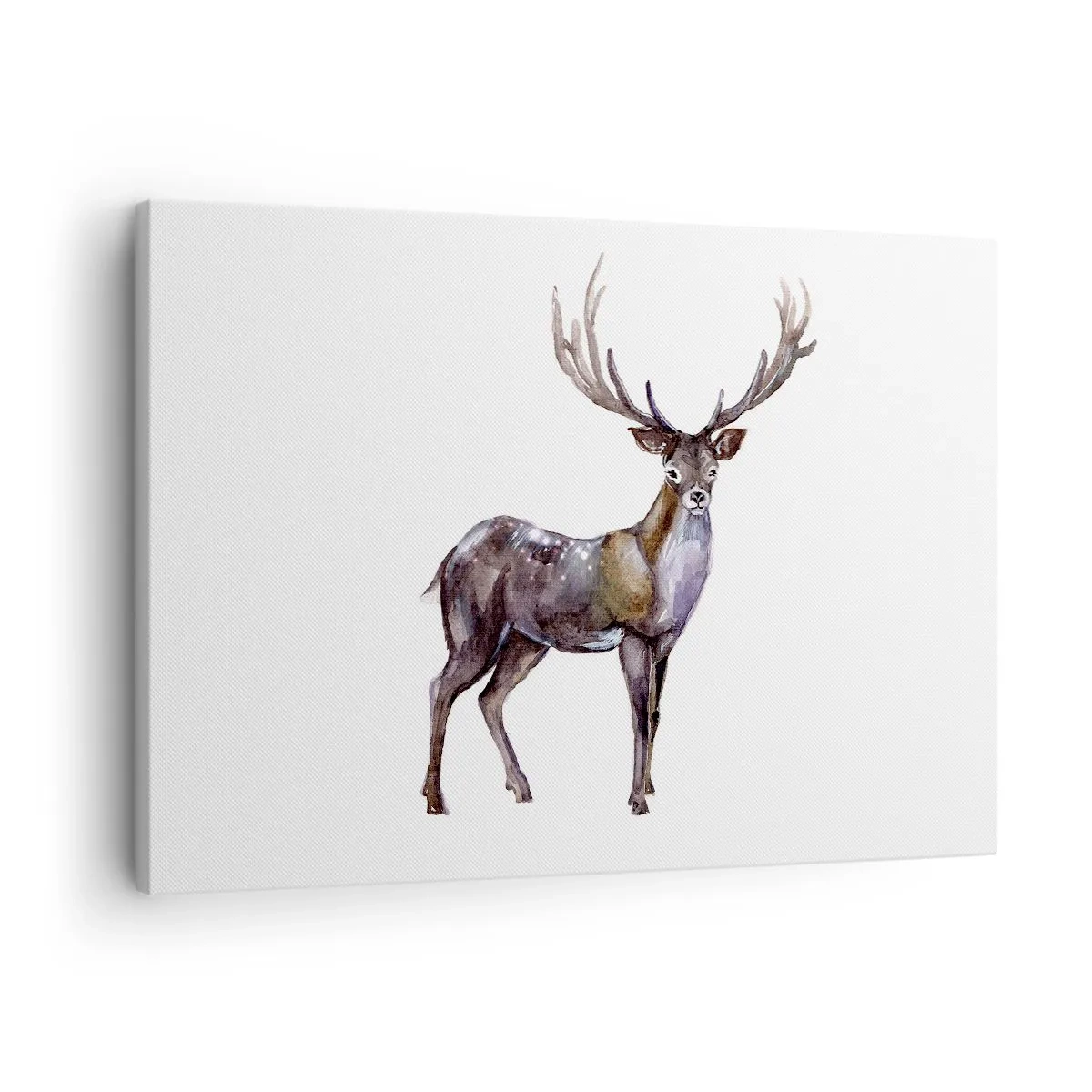 Obraz na płótnie - Akwarelowa ilustracja jelenia z majestatycznym porożem - 70x50cm - Król północnej puszczy - Nowoczesna dekoracja ścienna do salonu i sypialni ARTTOR