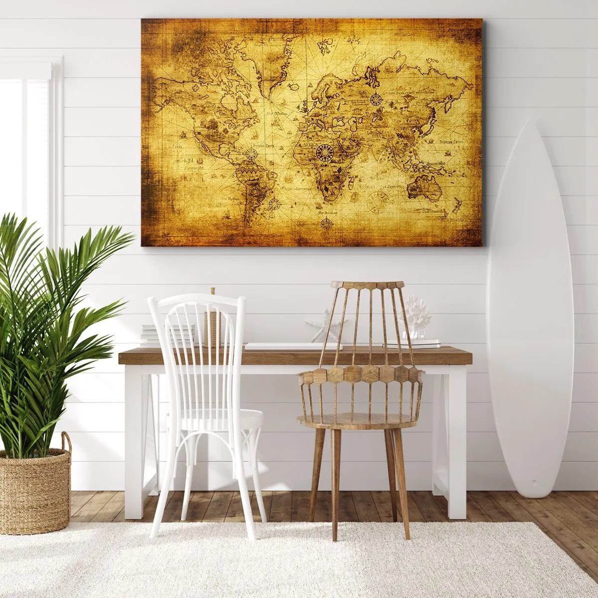 Obraz na płótnie - Starożytna mapa świata w stylu vintage - 70x50cm - Dziwny jest ten świat - Nowoczesna dekoracja ścienna do salonu i sypialni ARTTOR
