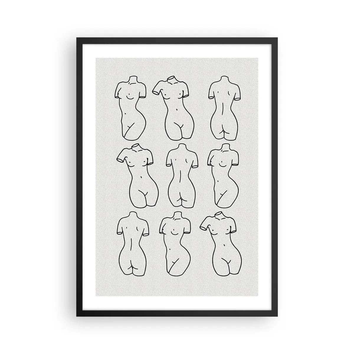 Plakat w czarnej ramie - Minimalistyczna ilustracja kobiecych sylwetek w czarnych konturach - 50x70cm - Tylko Wenus - Nowoczesna dekoracja ścienna do salonu i sypialni ARTTOR