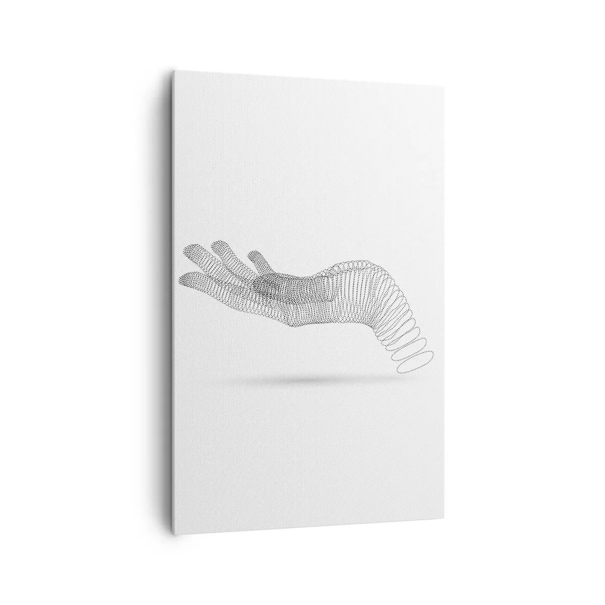 Obraz na płótnie - Minimalistyczna ilustracja dłoni stworzona z czarnych kropek na białym tle - 80x120cm - Sprężysta dłoń - Nowoczesna dekoracja ścienna do salonu i sypialni ARTTOR