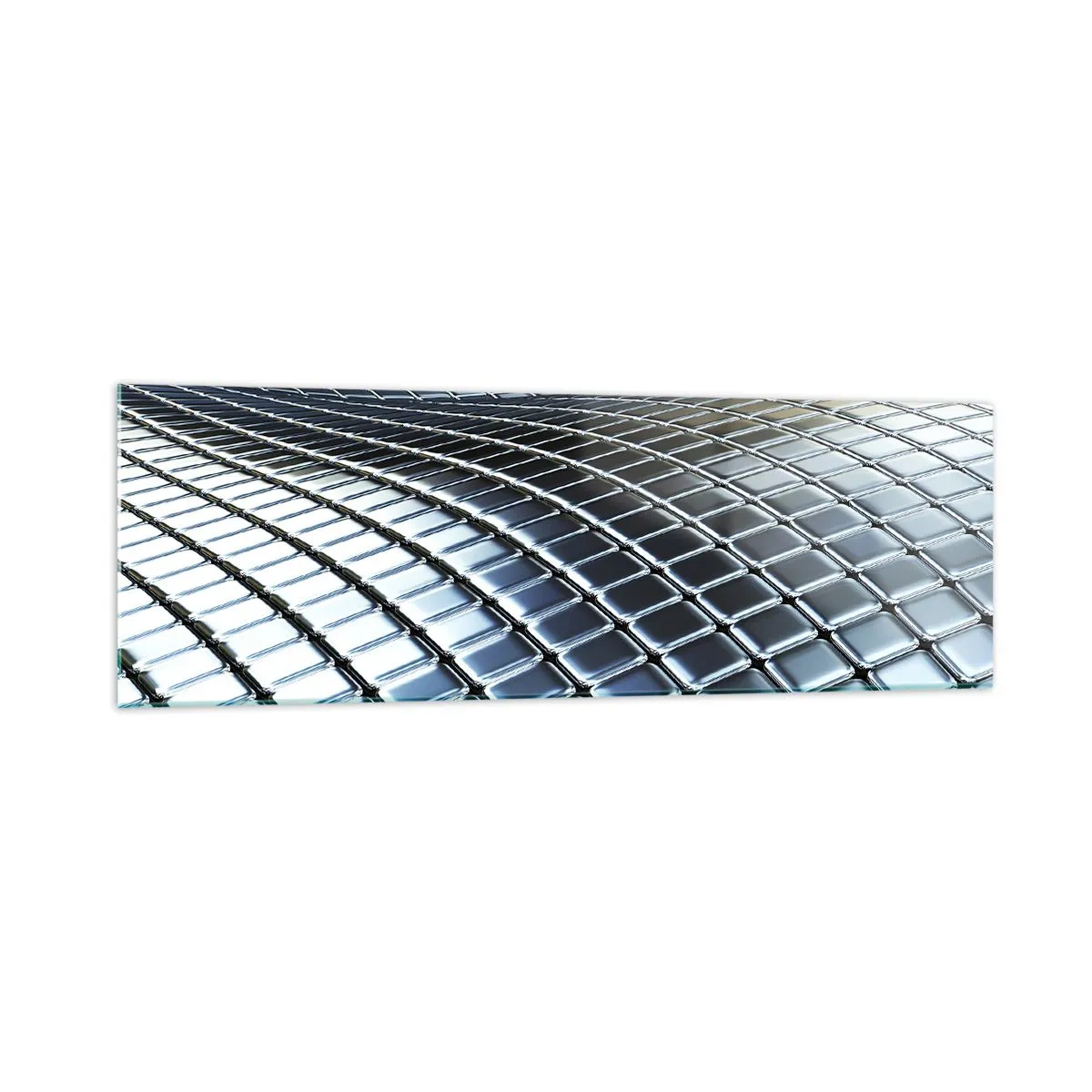 Obraz na szkle - Nowoczesna struktura z metalicznych kwadratów - 160x50cm - Metaliczna srebrna fala - Nowoczesna dekoracja ścienna do salonu i sypialni ARTTOR