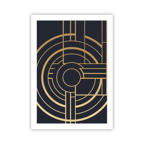 Plakat - Geometryczny wzór w stylu art deco z złotymi elementami na ciemnym tle - 50x70cm - Obroty rzeczy - Nowoczesna dekoracja ścienna do salonu, kuchni i sypialni ARTTOR