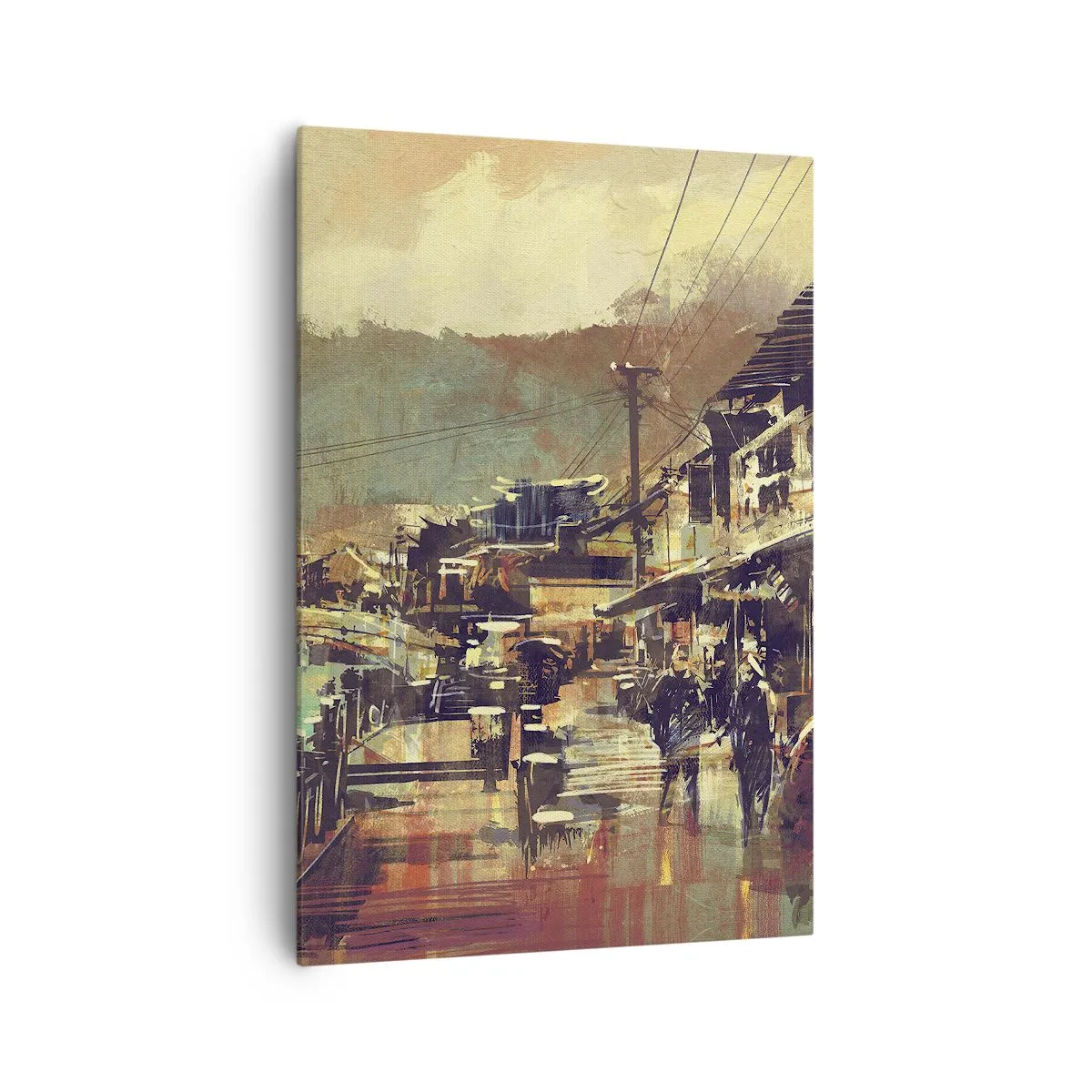 Obraz na płótnie - Miasteczko z mostem i uliczkami w artystycznym stylu - 70x100cm - Życie jako bogactwo szarości - Nowoczesna dekoracja ścienna do salonu i sypialni ARTTOR