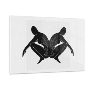 Obraz na szkle - Czarne postacie tworzące symetryczne serce na białym tle - 120x80cm - Wspólna dusza - Nowoczesna dekoracja ścienna do salonu, kuchni i sypialni ARTTOR