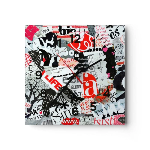 Zegar ścienny - Hipsterski kolaż - 40x40 cm