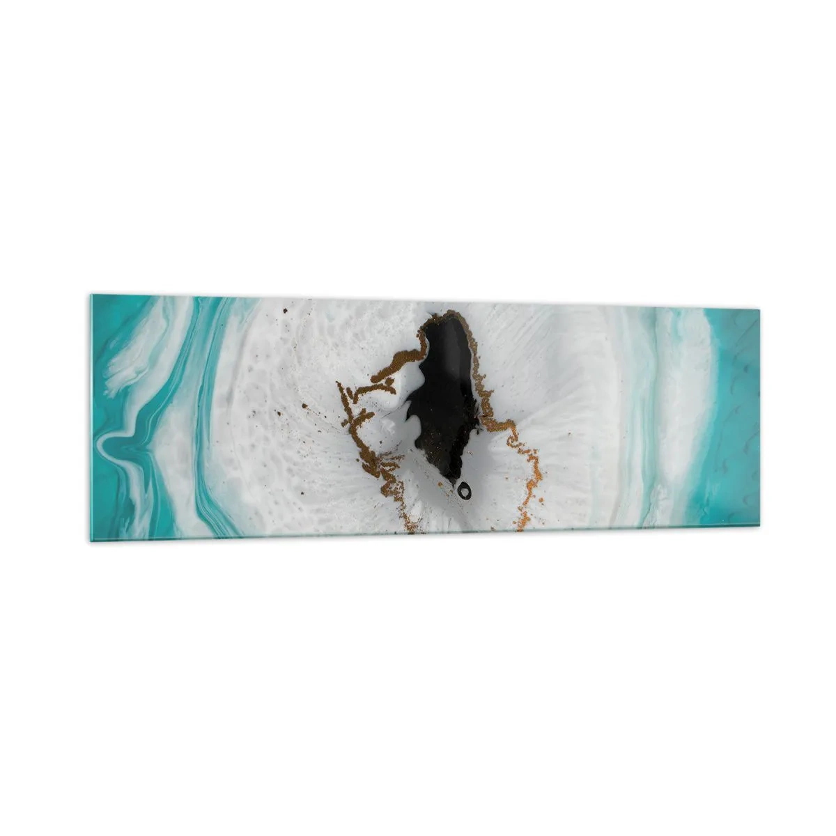 Obraz na szkle - Abstrakcyjny motyw geody w odcieniach turkusu, bieli i złota - 160x50cm - Wniknąć do wnętrza - Nowoczesna dekoracja ścienna do salonu i sypialni ARTTOR