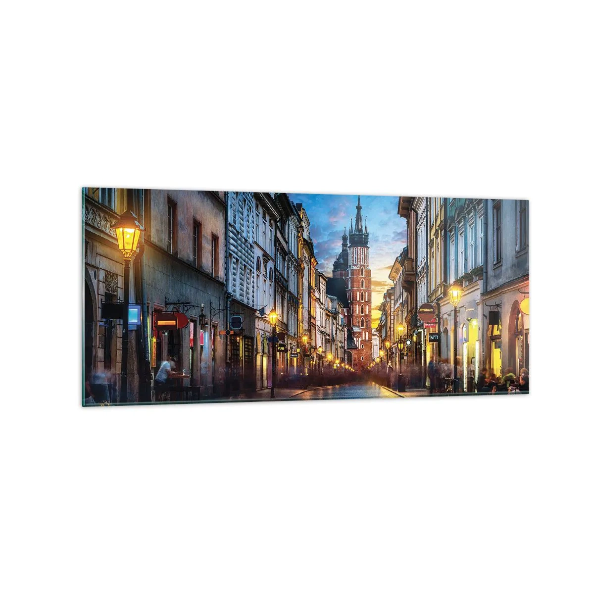 Obraz na szkle - Wieczorna ulica z widokiem na krakowską katedrę - 120x50cm - Krakowski czar - Nowoczesna dekoracja ścienna do salonu i sypialni ARTTOR
