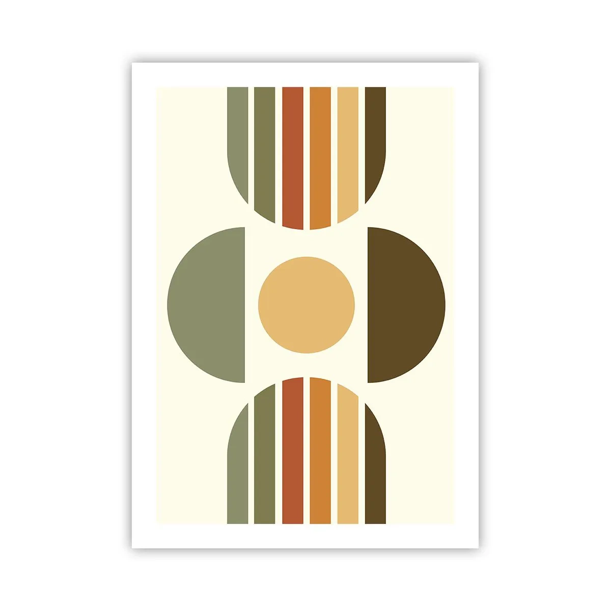 Plakat - Abstrakcyjny geometryczny wzór w odcieniach ziemi z kołem i półkolami - 50x70cm - W kolorach ziemi - Nowoczesna dekoracja ścienna do salonu, kuchni i sypialni ARTTOR