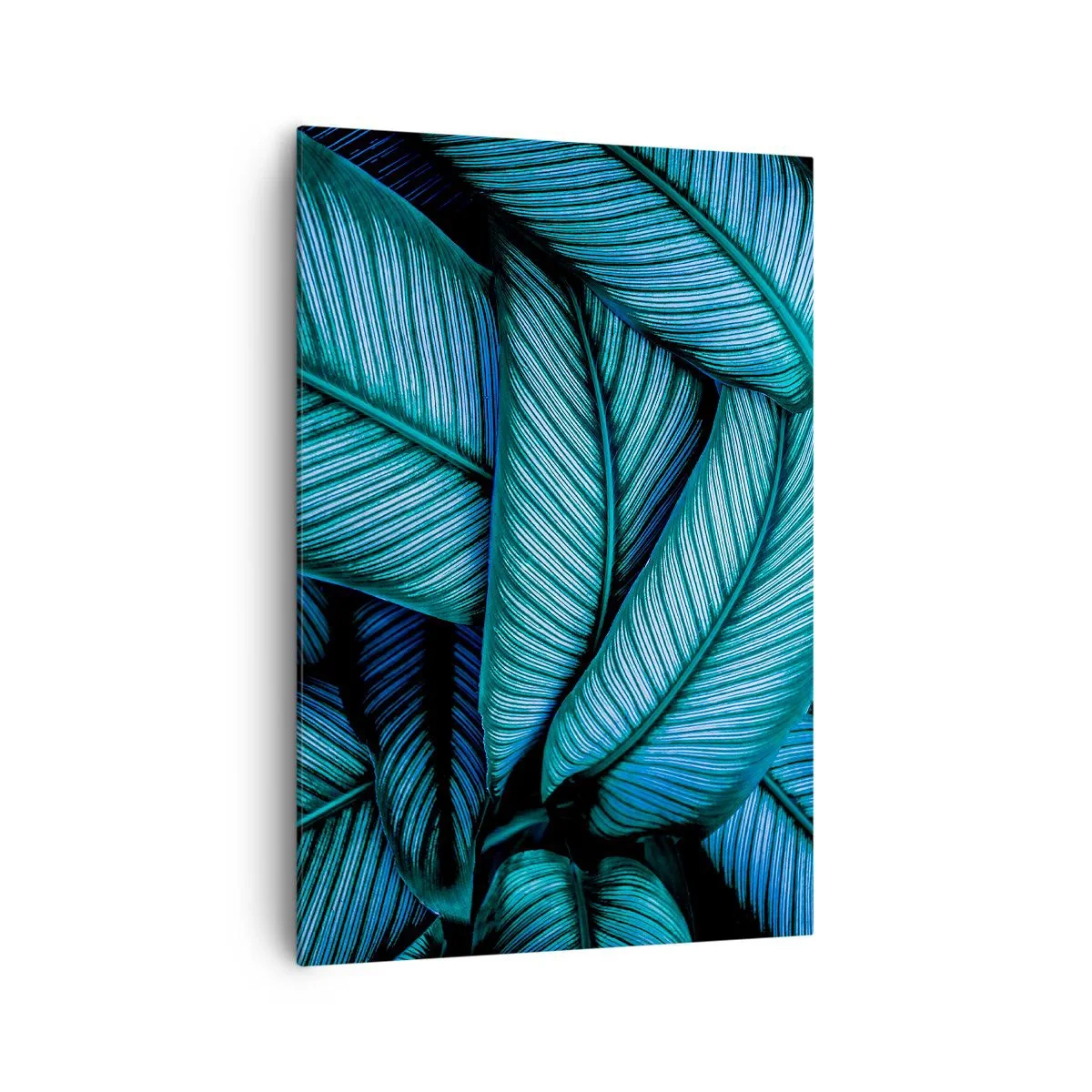 Obraz na płótnie - Bliskie ujęcie turkusowych liści o wyrazistych detalach - 70x100cm - Linie życia - Nowoczesna dekoracja ścienna do salonu i sypialni ARTTOR