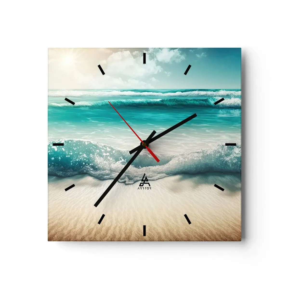 Zegar ścienny - Fale oceanu na jasnej piaszczystej plaży - 30x30cm - Spokój oceanu - Nowoczesna dekoracja ścienna do salonu i sypialni ARTTOR