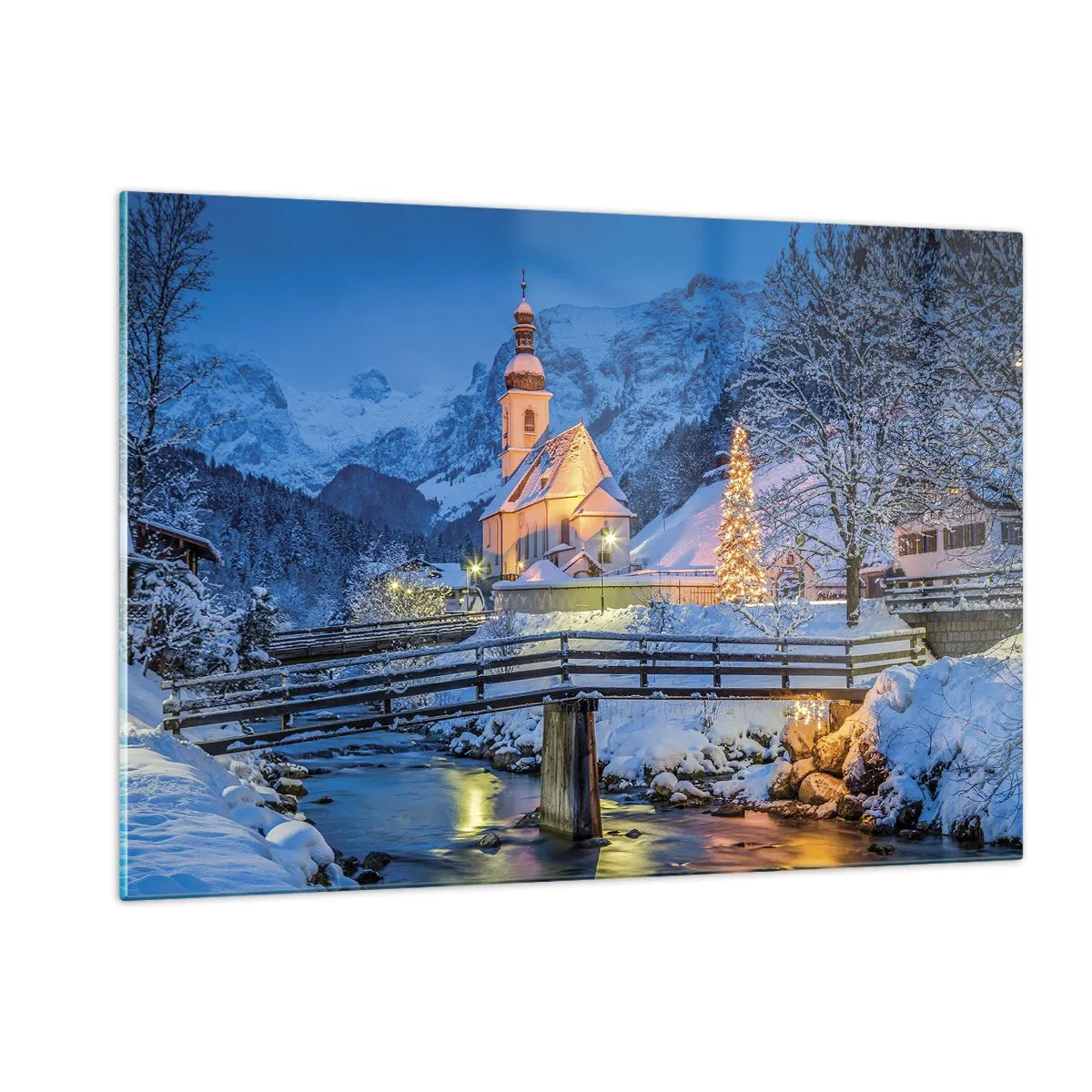Obraz na szkle - Świąteczny krajobraz w zimowej scenerii - 120x80cm - Duch Świąt - Nowoczesna dekoracja ścienna do salonu, kuchni i sypialni ARTTOR