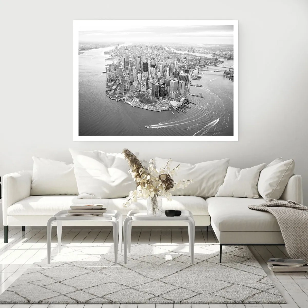 Plakat - Widok na Manhattan z lotu ptaka w czerni i bieli - 100x70cm - Jak nie pokochać? - Nowoczesna dekoracja ścienna do salonu i sypialni ARTTOR