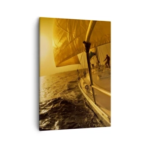 Obraz na płótnie - Jacht na morzu o zachodzie słońca - 50x70cm - Złoty wieczór po wielobarwnym dniu - Nowoczesna dekoracja ścienna do salonu, kuchni i sypialni ARTTOR