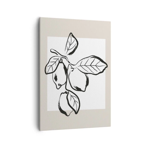 Obraz na płótnie - Minimalistyczna ilustracja cytryn na gałązce w czerni i bieli - 50x70cm - Gdzie cytryna dojrzewa… - Nowoczesna dekoracja ścienna do salonu, kuchni i sypialni ARTTOR