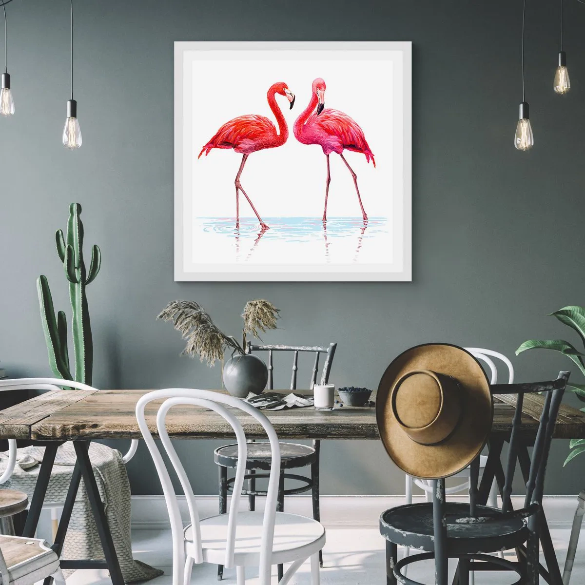 Plakat w białej ramie - Różowe randez-vous - 60x60 cm