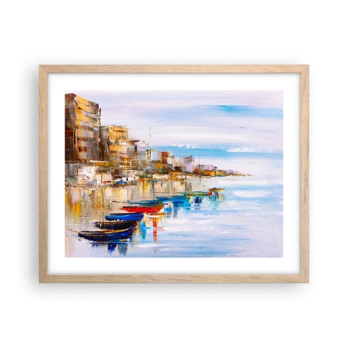 Plakat w ramie jasny dąb - Wielobarwna miejska przystań - 50x40 cm
