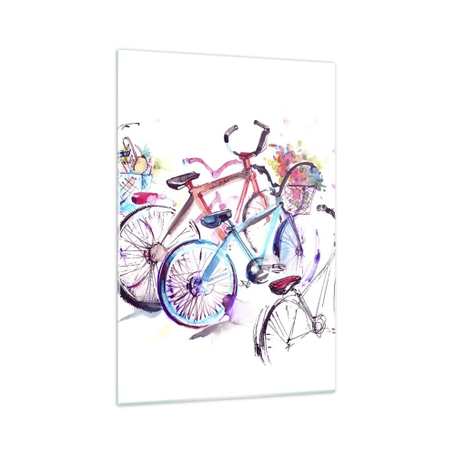 Obraz na szkle - Kolorowe rowery w artystycznym stylu akwarelowym - 70x100cm - Zjazd klubu Antymoto - Nowoczesna dekoracja ścienna do salonu i sypialni ARTTOR