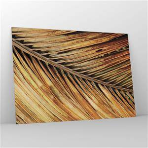 Obraz na szkle - Zbliżenie na suche, złote liście palmy - 100x70cm - Kokosowe złoto - Nowoczesna dekoracja ścienna do salonu, kuchni i sypialni ARTTOR
