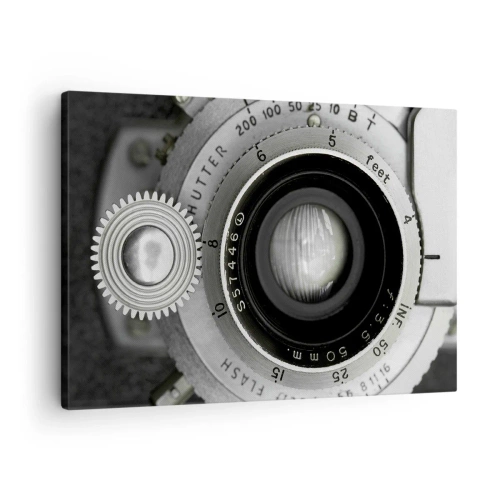 Obraz na płótnie - Obiektyw starego aparatu fotograficznego - 70x50cm - Opowieść o Hollywood - Nowoczesna dekoracja ścienna do salonu i sypialni ARTTOR