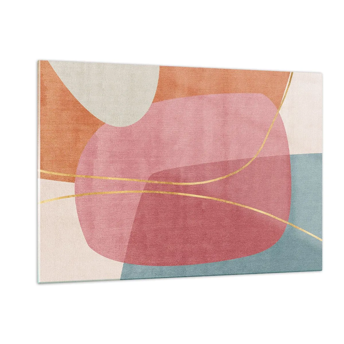 Obraz na szkle - Pastelowe kształty z przecinającymi złotymi liniami - 120x80cm - Pastelowa kompozycja z nicią złota - Nowoczesna dekoracja ścienna do salonu, kuchni i sypialni ARTTOR