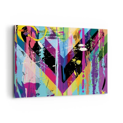 Obraz na płótnie - Abstrakcyjny wzór z kolorowymi geometrycznymi kształtami - 120x80cm - Z góry na dół - Nowoczesna dekoracja ścienna do salonu, kuchni i sypialni ARTTOR