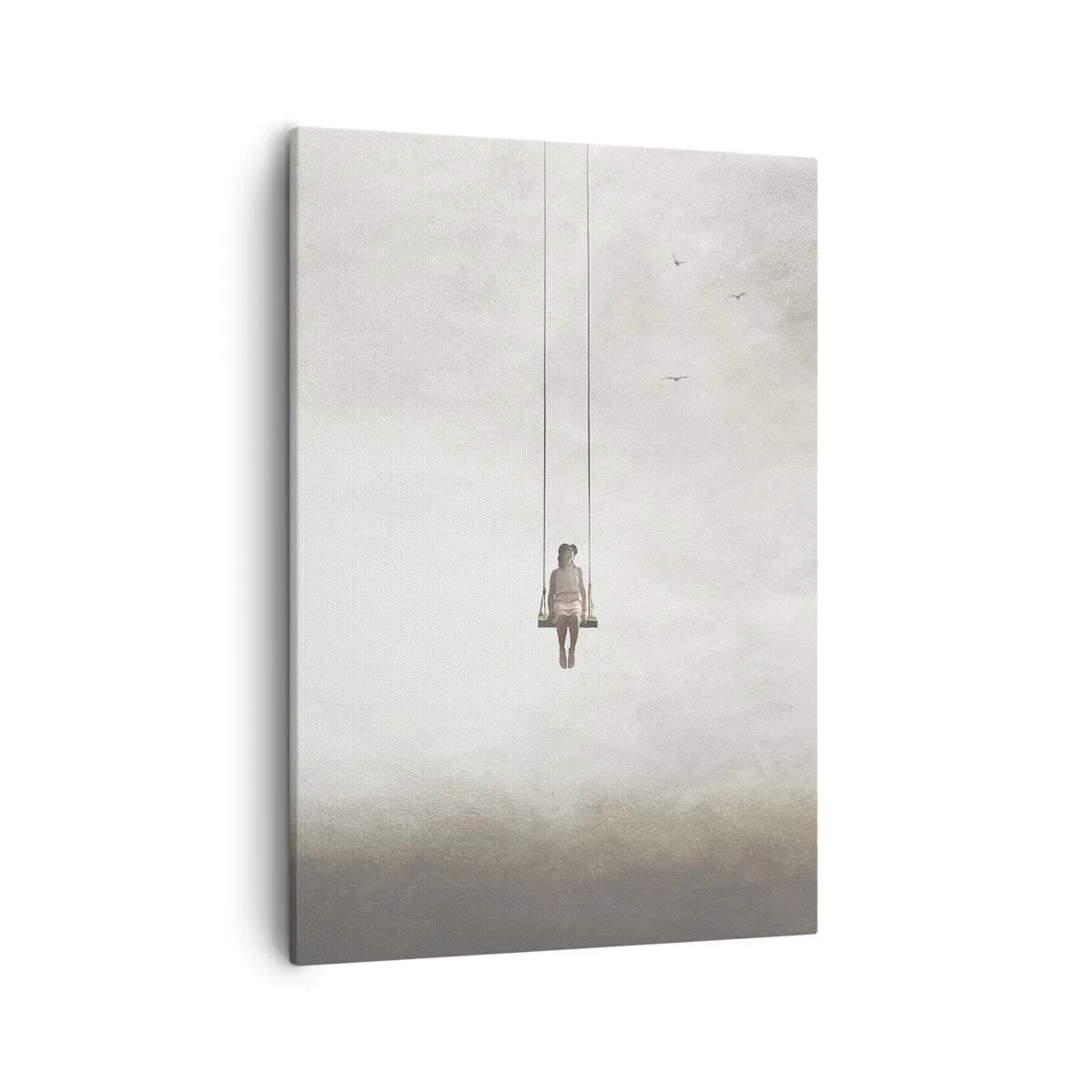 Obraz na płótnie - Osoba siedząca na huśtawce zawieszonej w chmurach - 50x70cm - Dziecko w nas - Nowoczesna dekoracja ścienna do salonu, kuchni i sypialni ARTTOR
