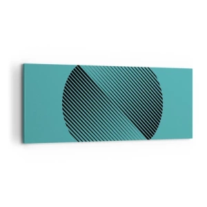 Obraz na płótnie - Minimalistyczne koło z liniami na turkusowym tle - 120x50cm - Koło – geometryczna wariacja - Nowoczesna dekoracja ścienna do salonu i sypialni ARTTOR