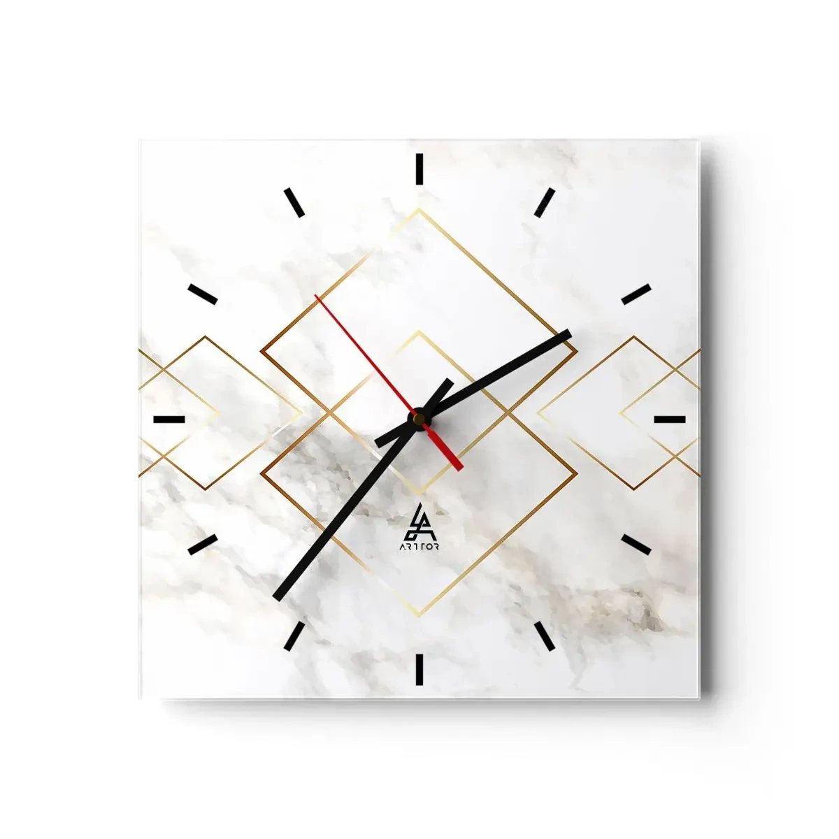Zegar ścienny - Minimalistyczne złote romby na marmurowym tle - 30x30cm - Widok na nieskończoność - Nowoczesna dekoracja ścienna do salonu i sypialni ARTTOR